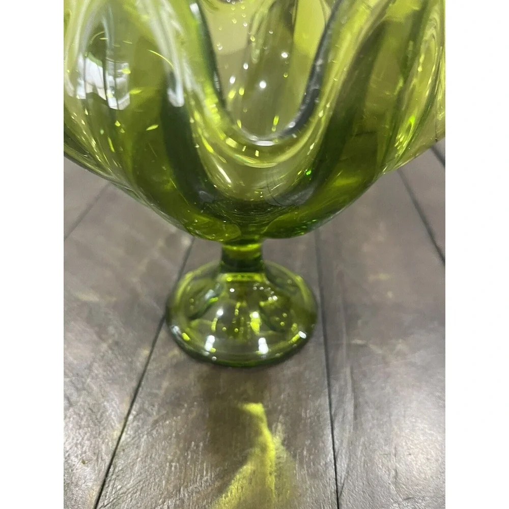 Viking Green Swung Glass‎ Handkerchief Vase 5.75